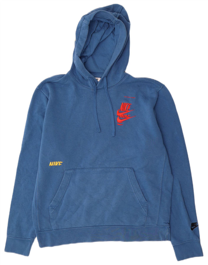 Felpa con cappuccio grafica Nike da uomo in cotone blu medio