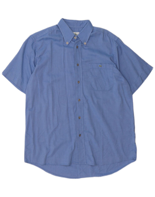 Camicia a maniche corte da uomo Lacoste taglia 40 in cotone blu medio
