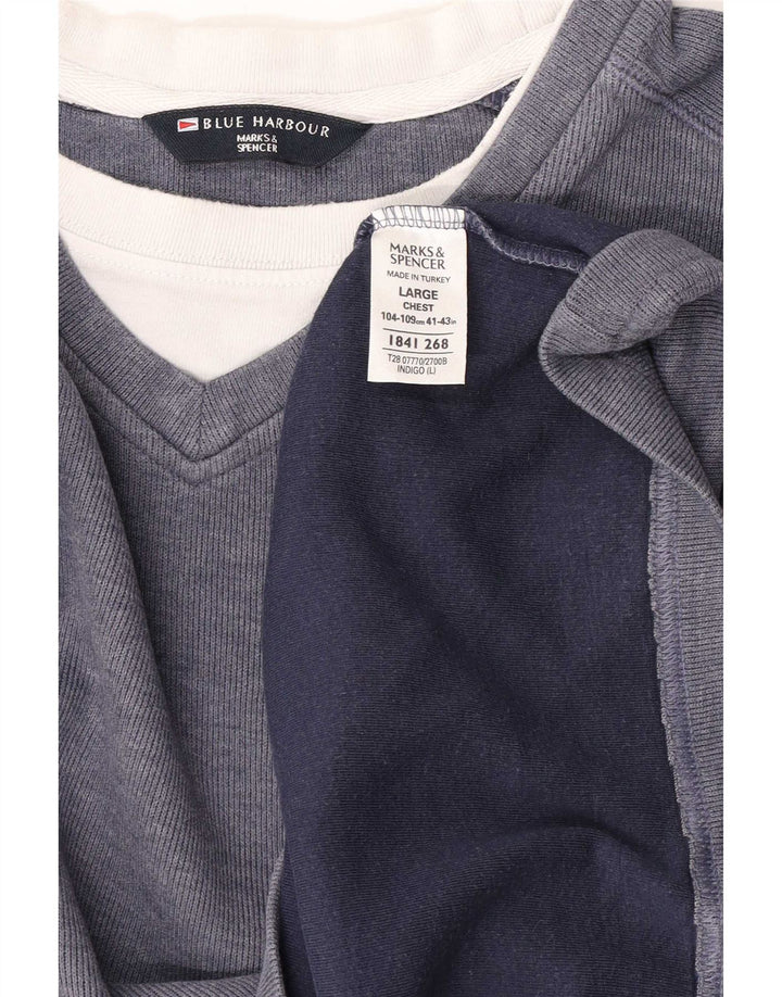 Marks & Spencer Felpa da uomo Blue Harbour Maglione grande cotone blu navy