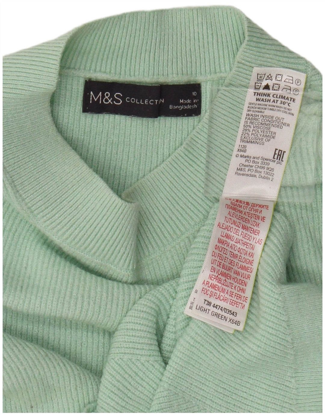 Maglione a collo alto corto da donna Marks & Spencer UK 10 piccolo verde