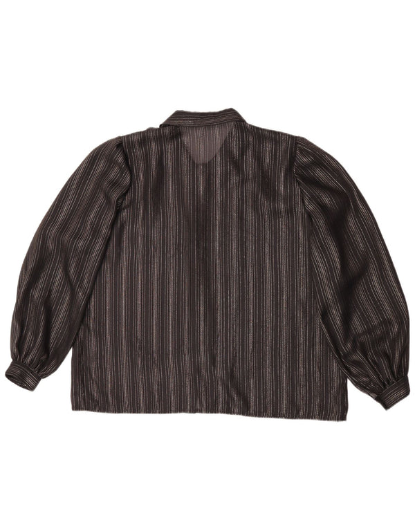 Camicetta camicia vintage da donna UK 18 XL sintetica a righe nere