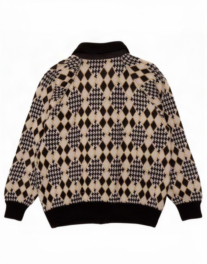 Maglione cardigan da uomo vintage grande Argyle/diamante multicolore