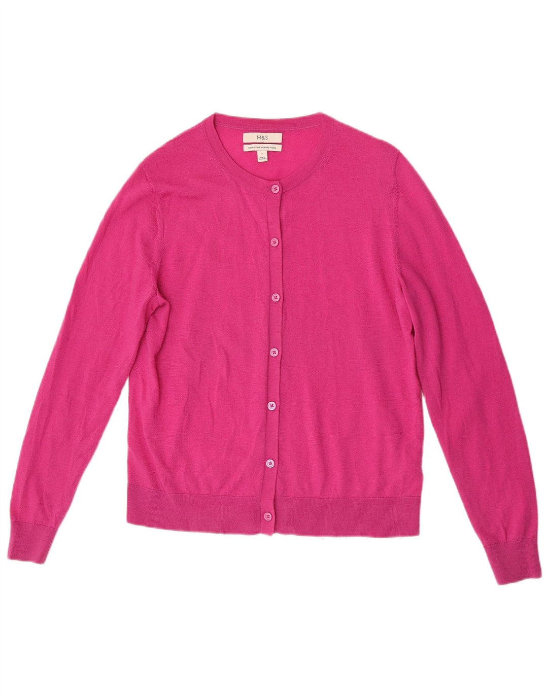 Maglione cardigan da donna Marks & Spencer UK 12 Lana merino rosa medio