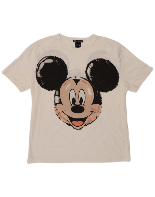 T-shirt grafica Zara da donna con topolino UK 14 cotone bianco medio