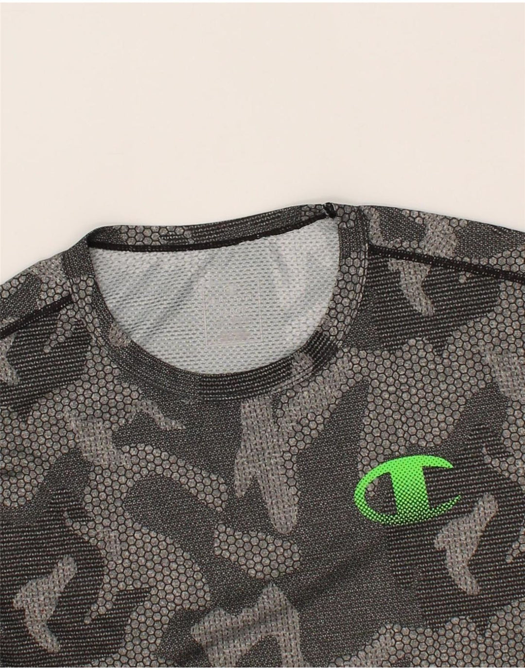 CHAMPION Mens T-Shirt Top Large Grey Camouflage Polyester Vintage Champion and Second-Hand Champion from Messina Hembry 