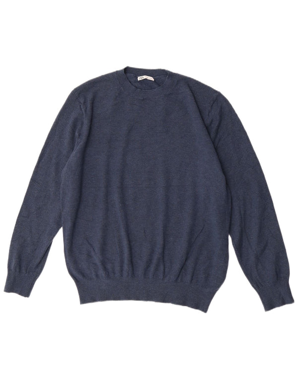Maglione maglione girocollo da uomo Zara grande in acrilico blu navy
