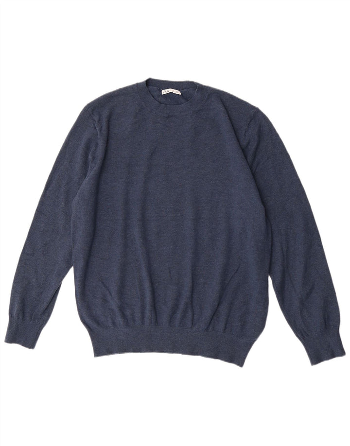 Maglione maglione girocollo da uomo Zara grande in acrilico blu navy