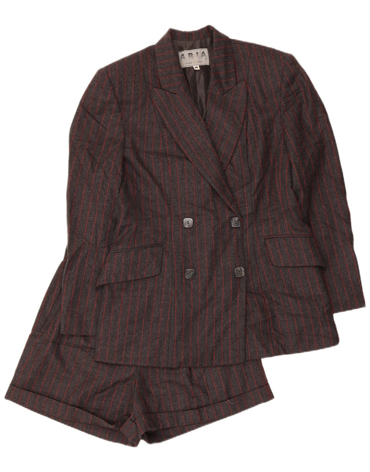 Set da 2 pezzi doppio petto da donna Aria UK 14 medio W26 lana a righe grigie