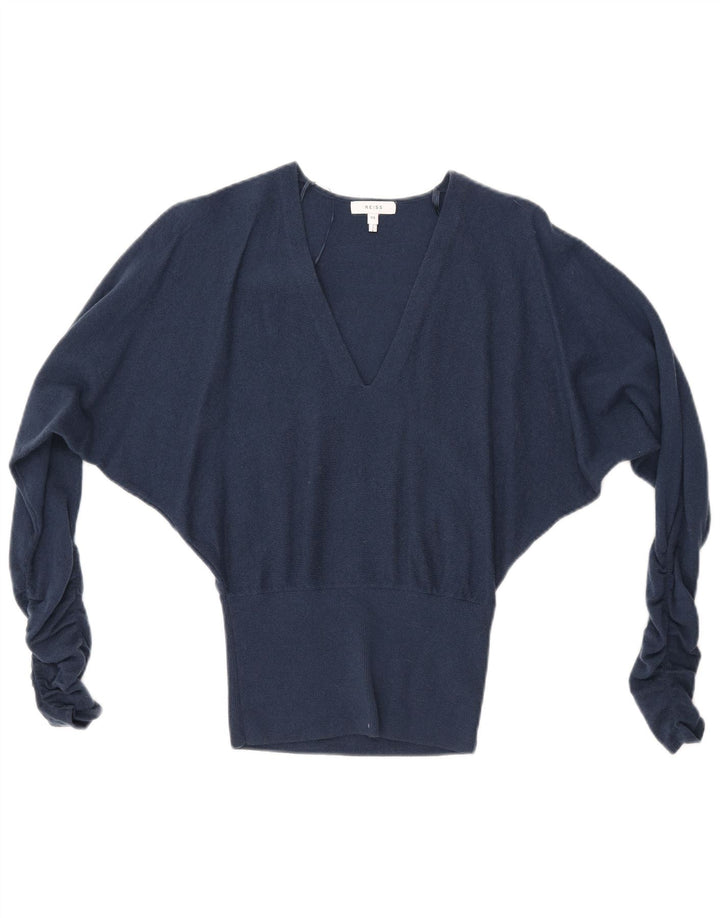 REISS Maglione da donna con scollo a V a pipistrello UK 6 XS Lana blu navy