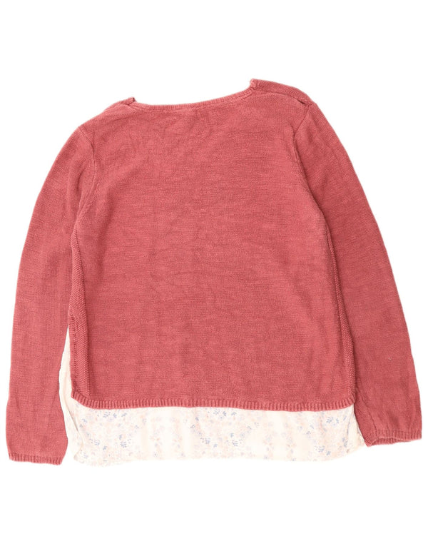 FAT FACE Maglione da donna con scollo a V UK 16 Grande cotone floreale rosa