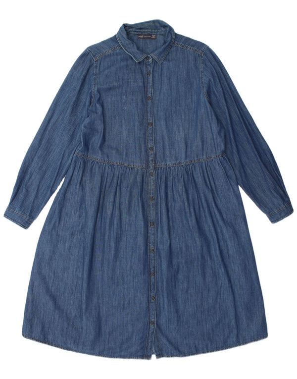 Abito in denim a maniche lunghe da donna Marks & Spencer UK 16 grande cotone blu