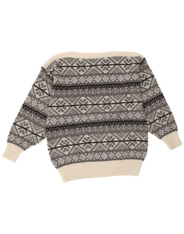 Maglione da donna vintage con scollo a barca UK 14 Grigio medio geometrico