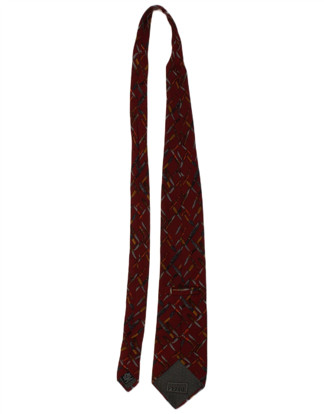 GIANFRANCO FERRE Mens Tie One Size Burgundy Silk Novelty