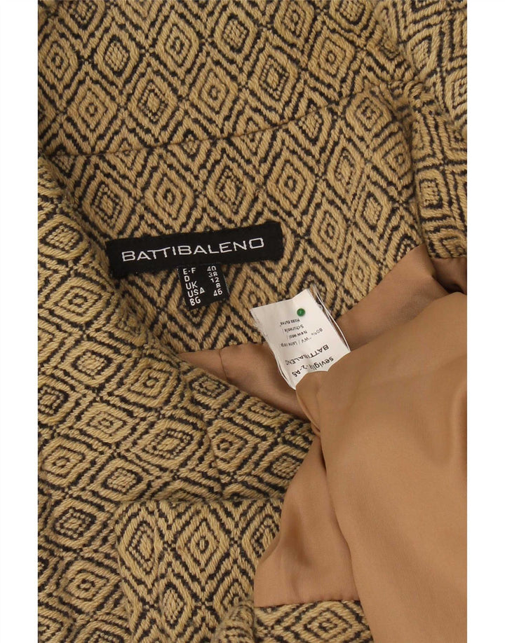 Cappotto da marinaio vintage da donna UK 12 in lana vergine a rombi/diamante beige medio