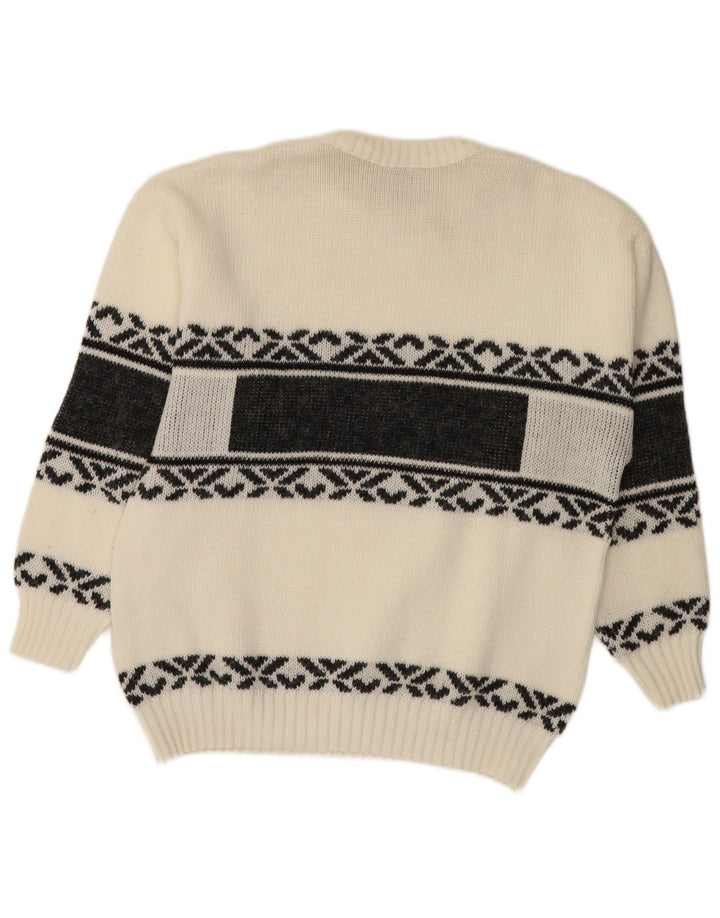 Maglione maglione girocollo vintage da uomo bianco medio Fair Isle