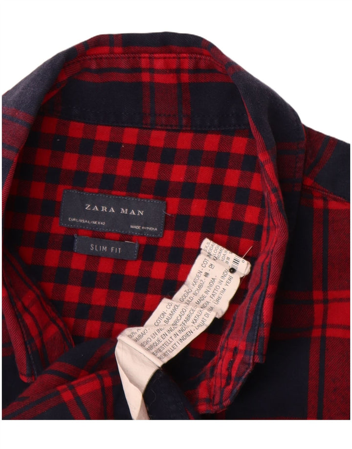Camicia Zara da uomo slim fit in flanella, cotone a quadri rossi grandi