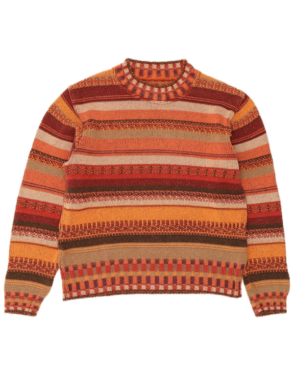 Maglione maglione girocollo da donna VINTAGE UK 14 a righe multicolori medie