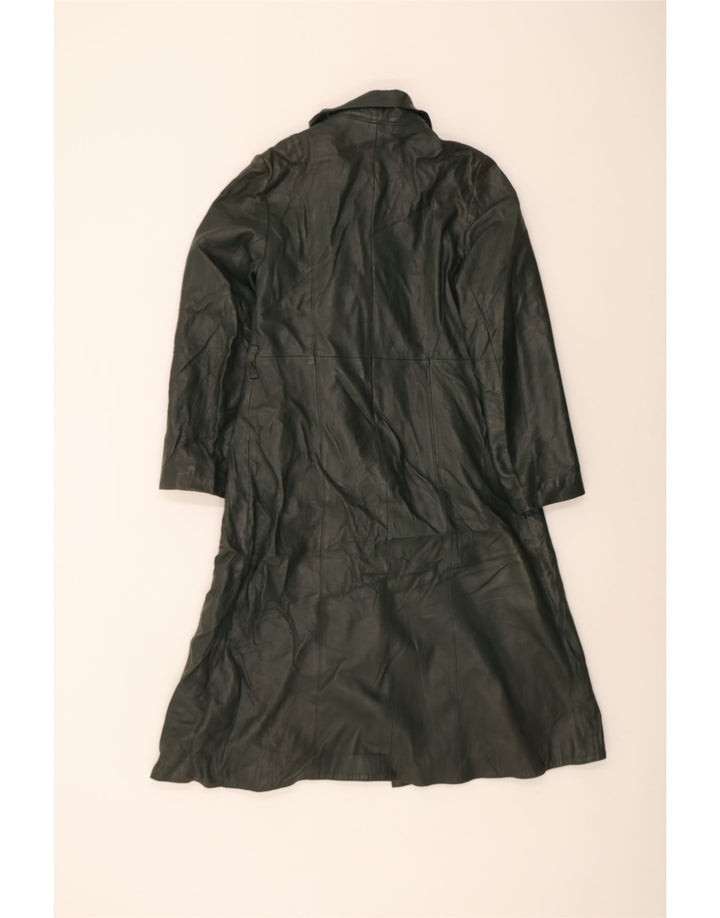 VINTAGE Womens Leather Coat UK 12 Medium Khaki Vintage Vintage and Second-Hand Vintage from Messina Hembry 