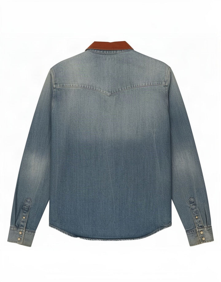 Camicia di jeans slim fit da uomo All Saints in cotone blu medio