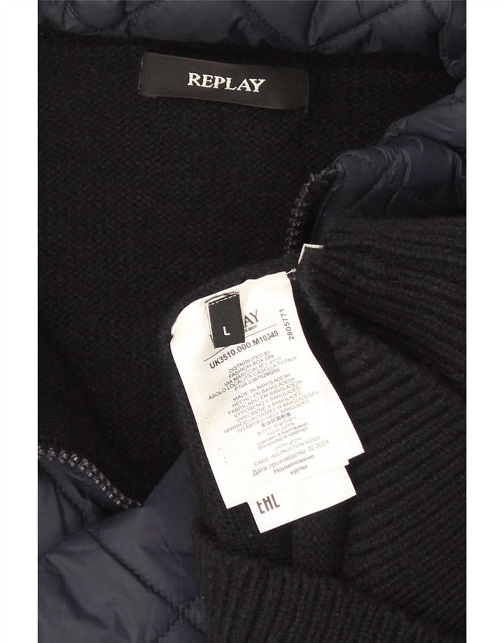 Replay Maglione cardigan da uomo grande acrilico blu navy
