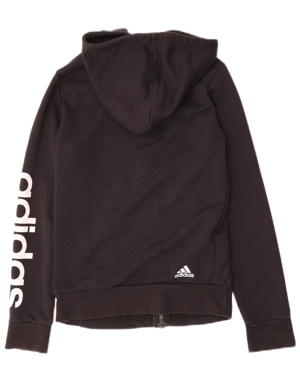 Felpa con cappuccio e zip grafica Adidas da donna UK 4/6 XS cotone nero
