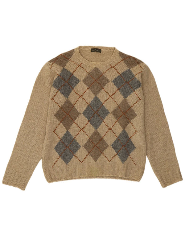 Maglione girocollo da uomo Henry Cottons beige medio a rombi/diamante