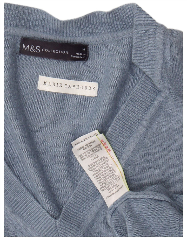 MARKS & SPENCER Maglione corto con scollo a V da donna UK 14 Blu medio