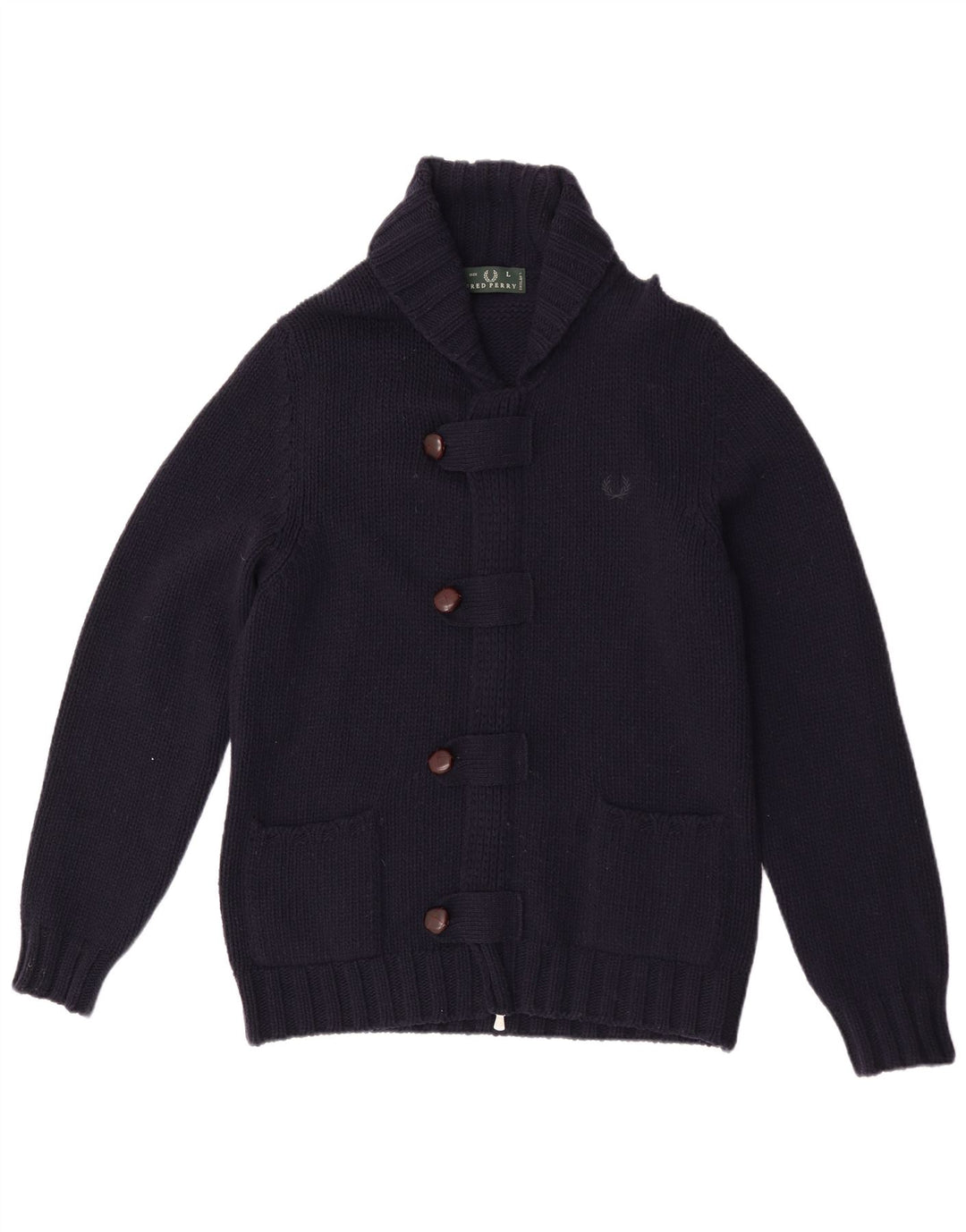Maglione cardigan da uomo Fred Perry grande in lana blu navy