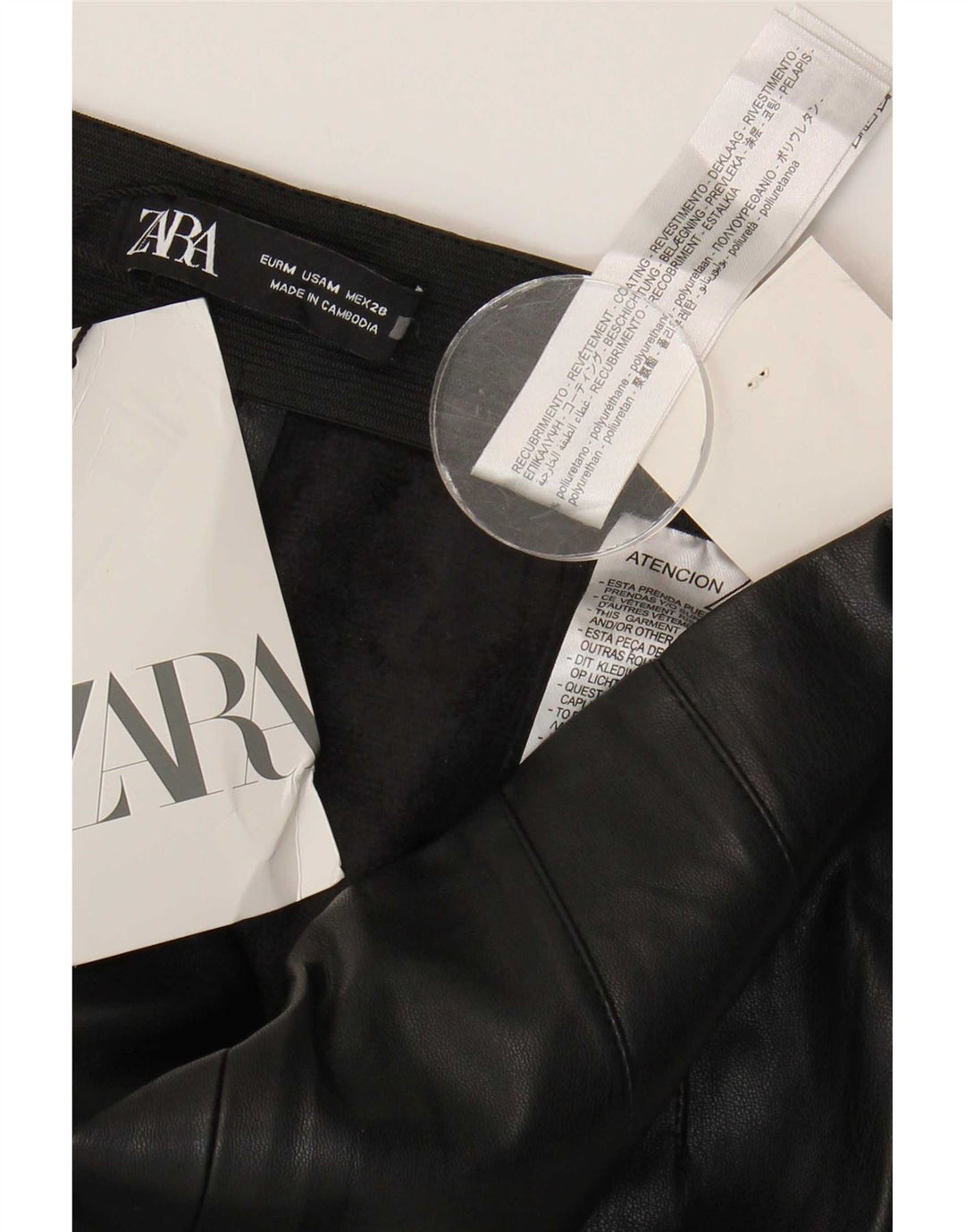 Leggings Zara da donna in ecopelle medi W28 L27 poliuretano nero