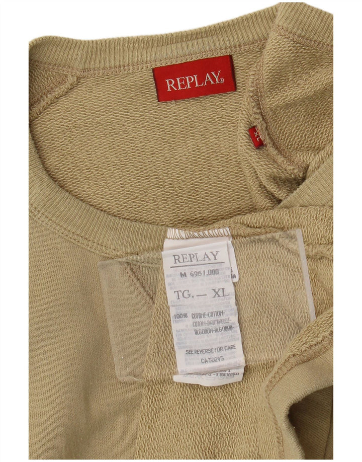 REPLAY Felpa da uomo Maglione XL Kaki Colourblock Cotton