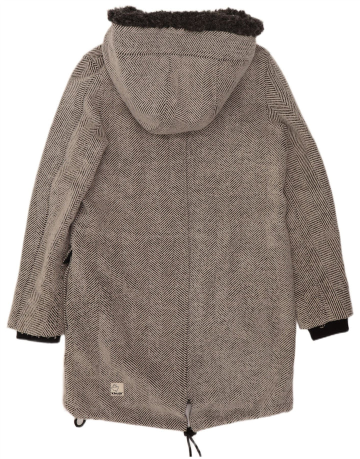 Giacca parka con cappuccio da donna KHUJO UK 14 grande poliestere grigio a spina di pesce