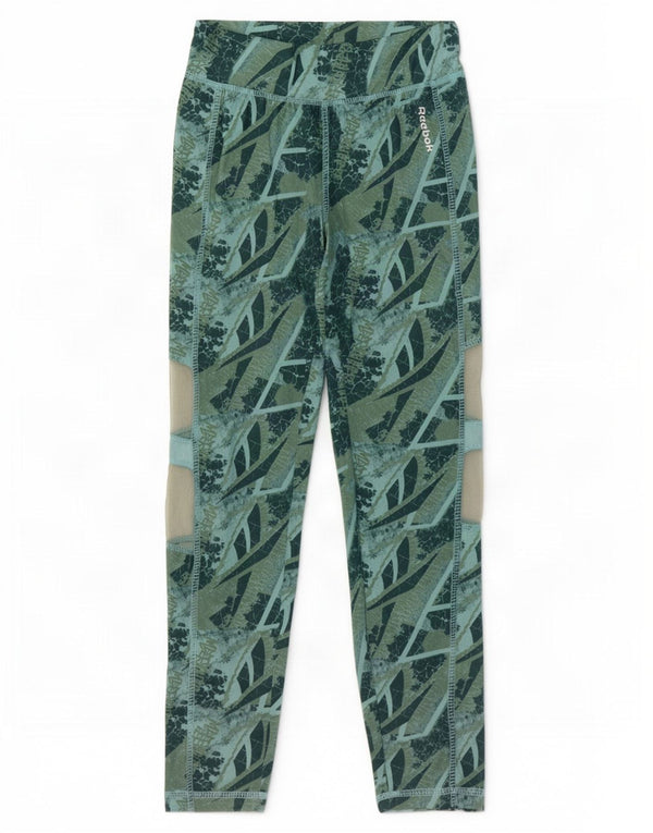 Leggings Reebok Bambina 13-14 Anni Verde Geometrico Poliestere
