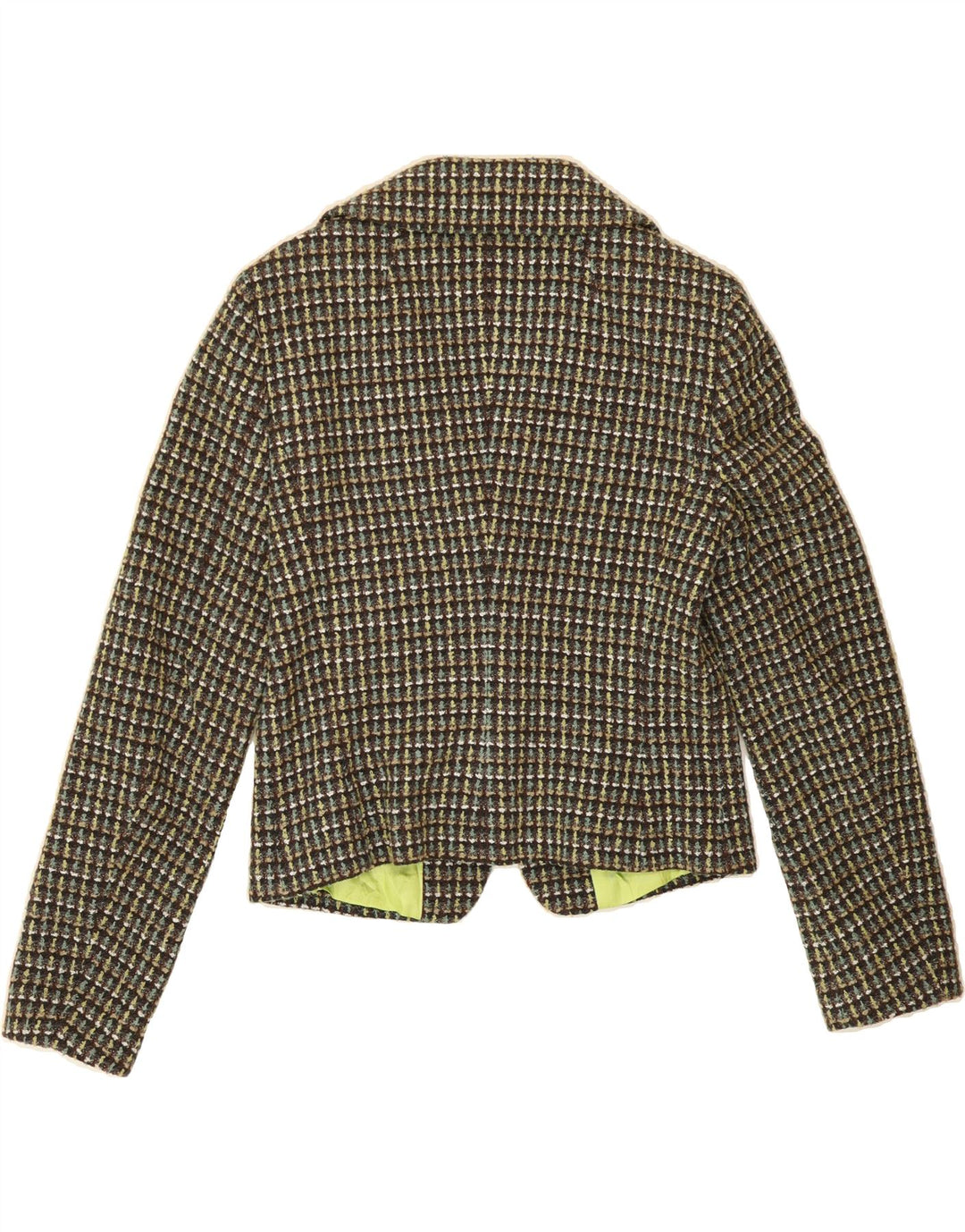 BENETTON Womens 2 Button Blazer Jacket IT 46 Large Khaki Check Wool Vintage Benetton and Second-Hand Benetton from Messina Hembry 