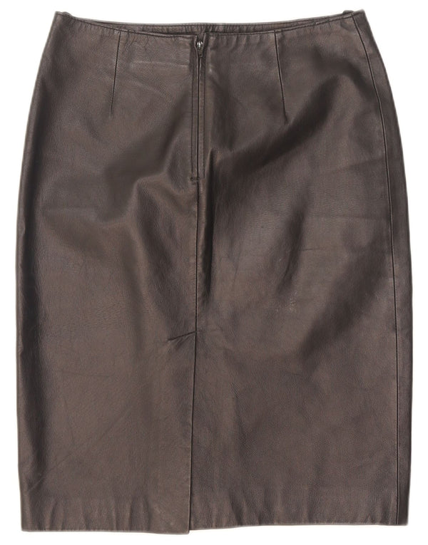 Gonna a tubino in pelle vintage da donna UK 10 piccola W28 in pelle nera