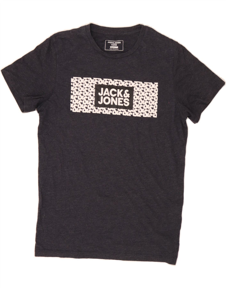JACK & JONES Mens Regular Fit Graphic T-Shirt Top Medium Navy Blue Cotton Vintage Jack & Jones and Second-Hand Jack & Jones from Messina Hembry 