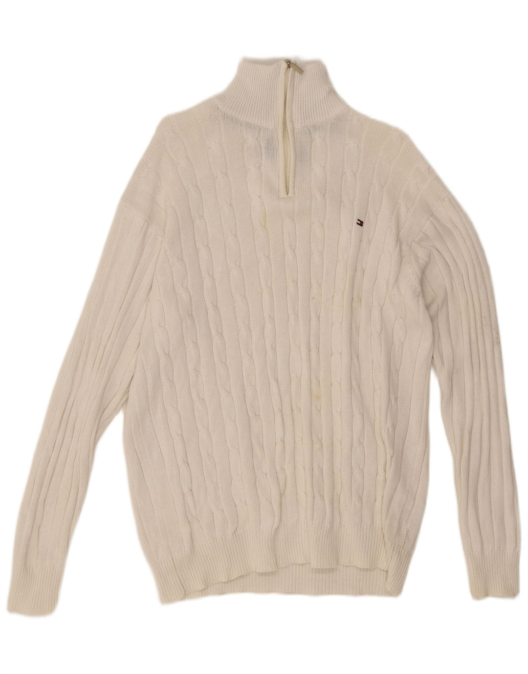 Tommy Hilfiger Uomo Maglione con Zip Collo Maglione Grande Cotone Bianco
