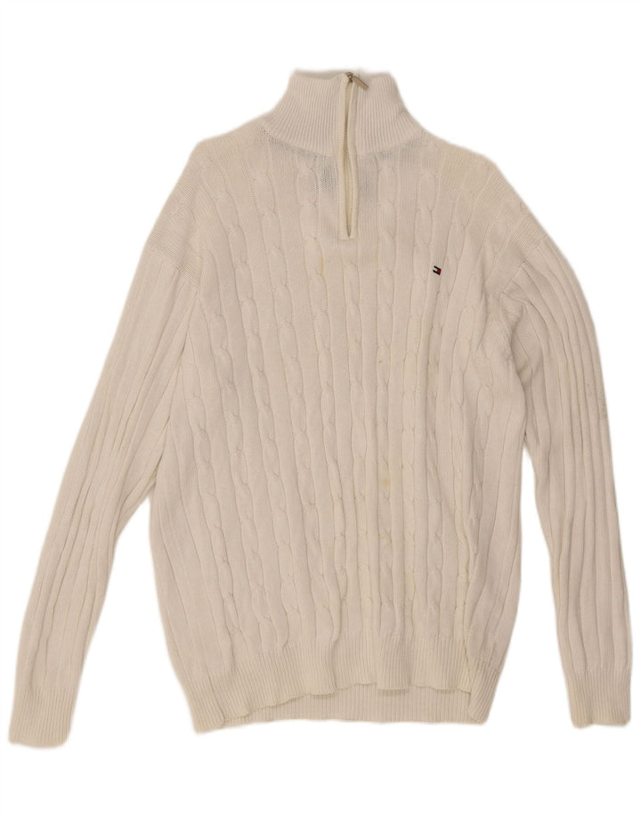Tommy Hilfiger Uomo Maglione con Zip Collo Maglione Grande Cotone Bianco