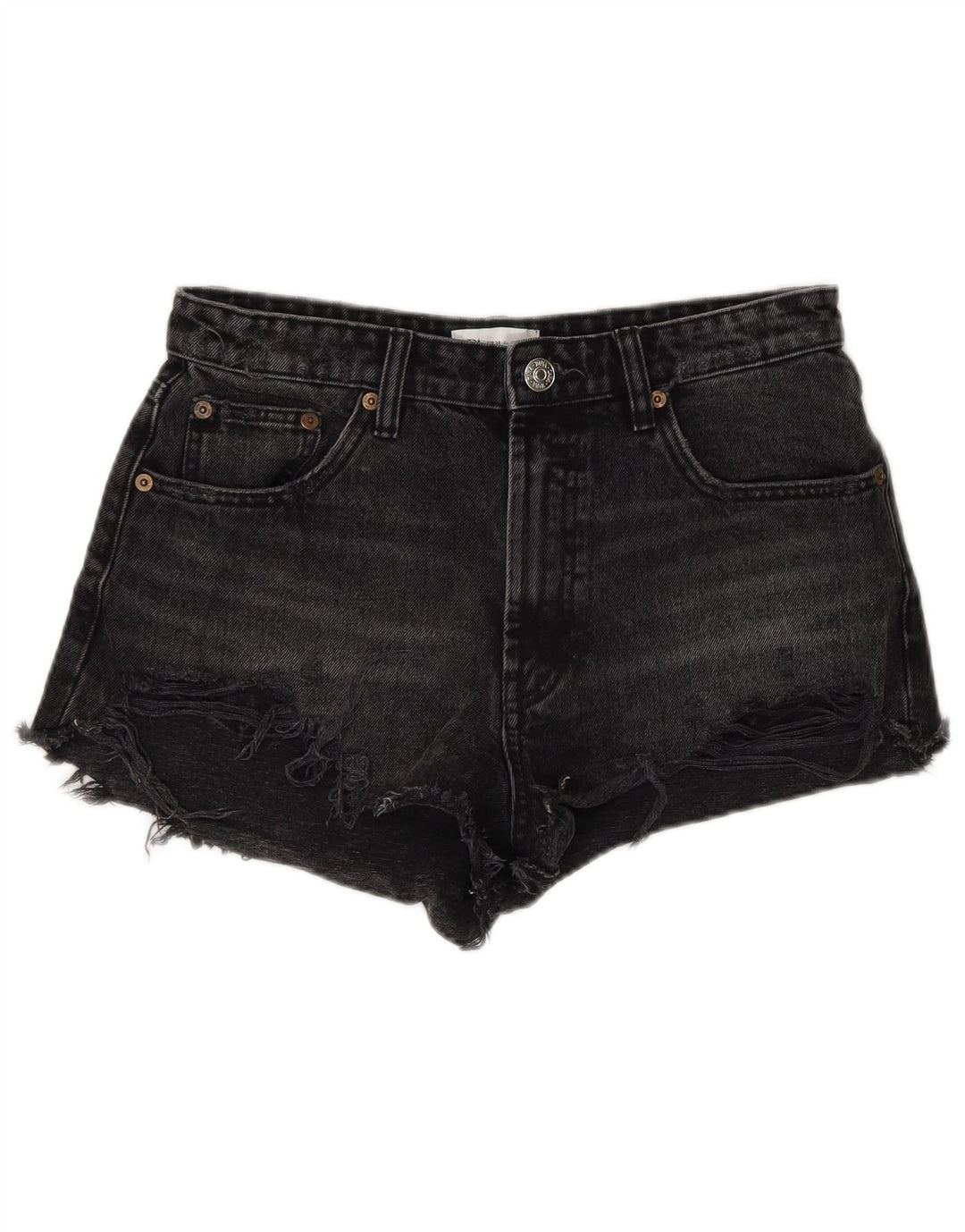 Pantaloncini in denim invecchiato da donna Zara EU 38 piccoli W28 cotone nero