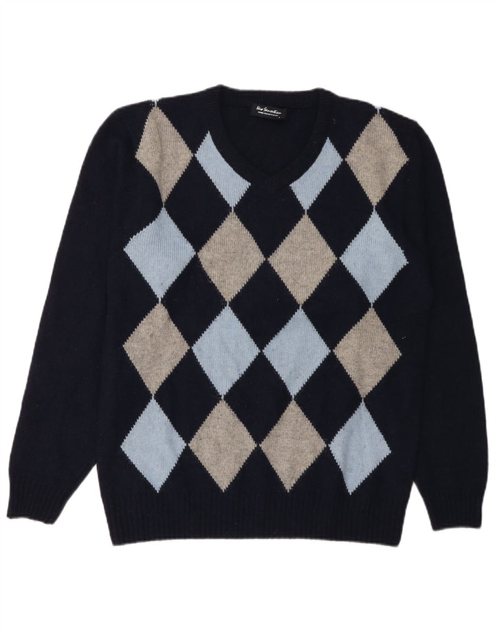 Maglione da uomo con scollo a V New Sensation grande blu navy a rombi/diamante