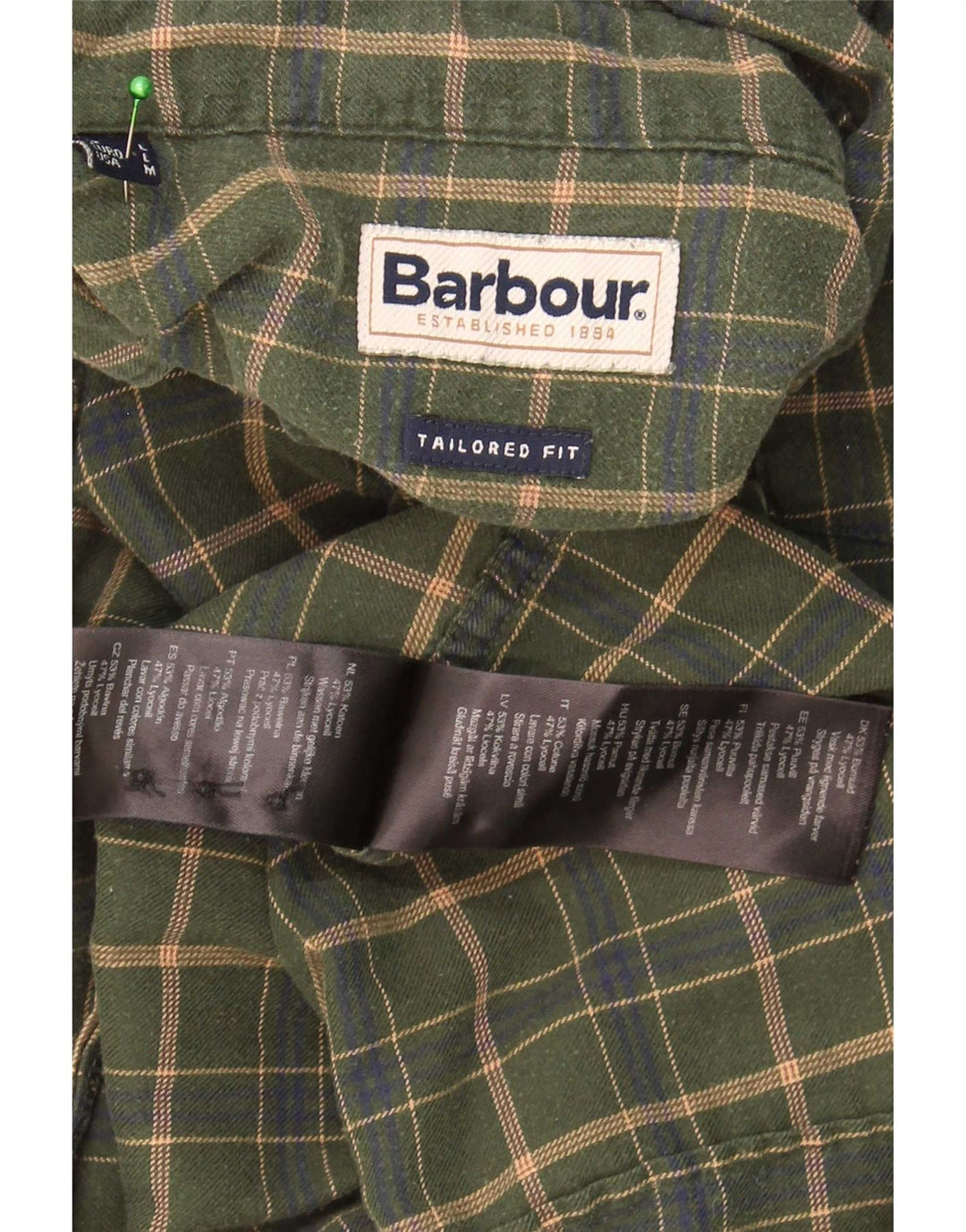 Barbour Uomo Camicia su misura vestibilità grande in cotone a quadri kaki