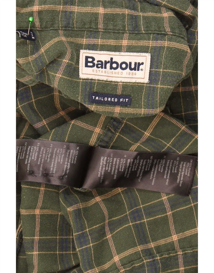 Barbour Uomo Camicia su misura vestibilità grande in cotone a quadri kaki