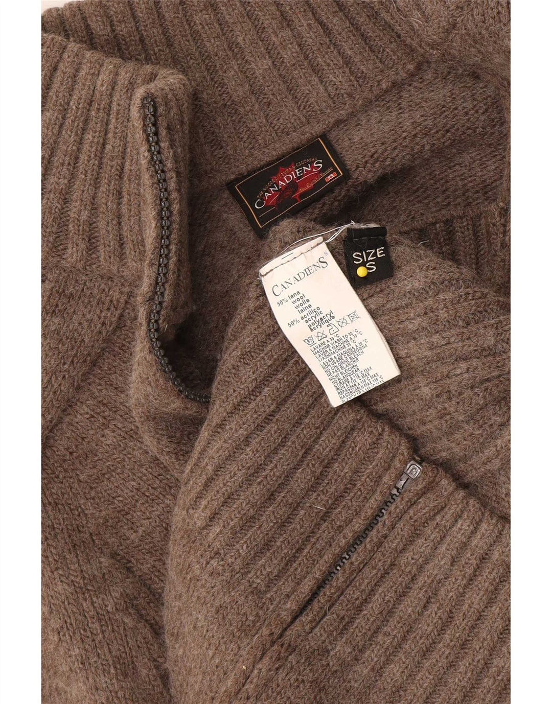 Canadiens Maglione cardigan oversize con zip intera da donna UK 10 piccolo in lana marrone