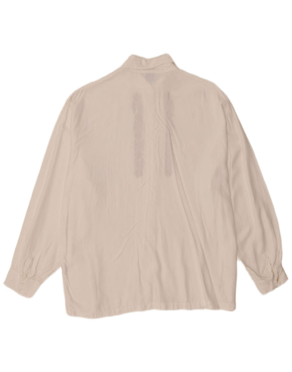 Camicia vintage da donna UK 16 grande viscosa floreale bianca