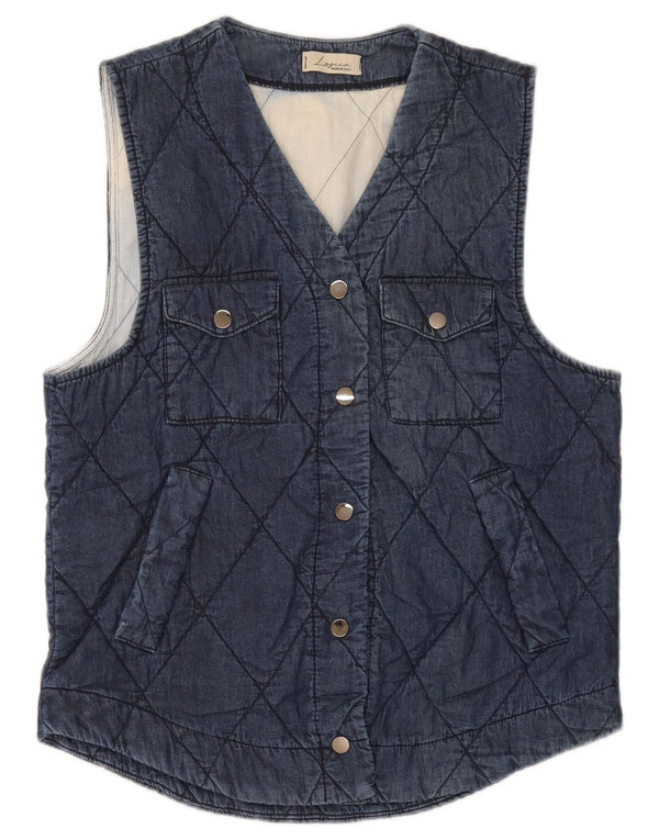 Gilet trapuntato da donna vintage UK 12 medio cotone blu navy