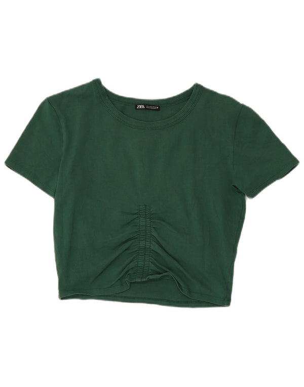T-shirt corta da donna Zara UK 14 grande in cotone verde