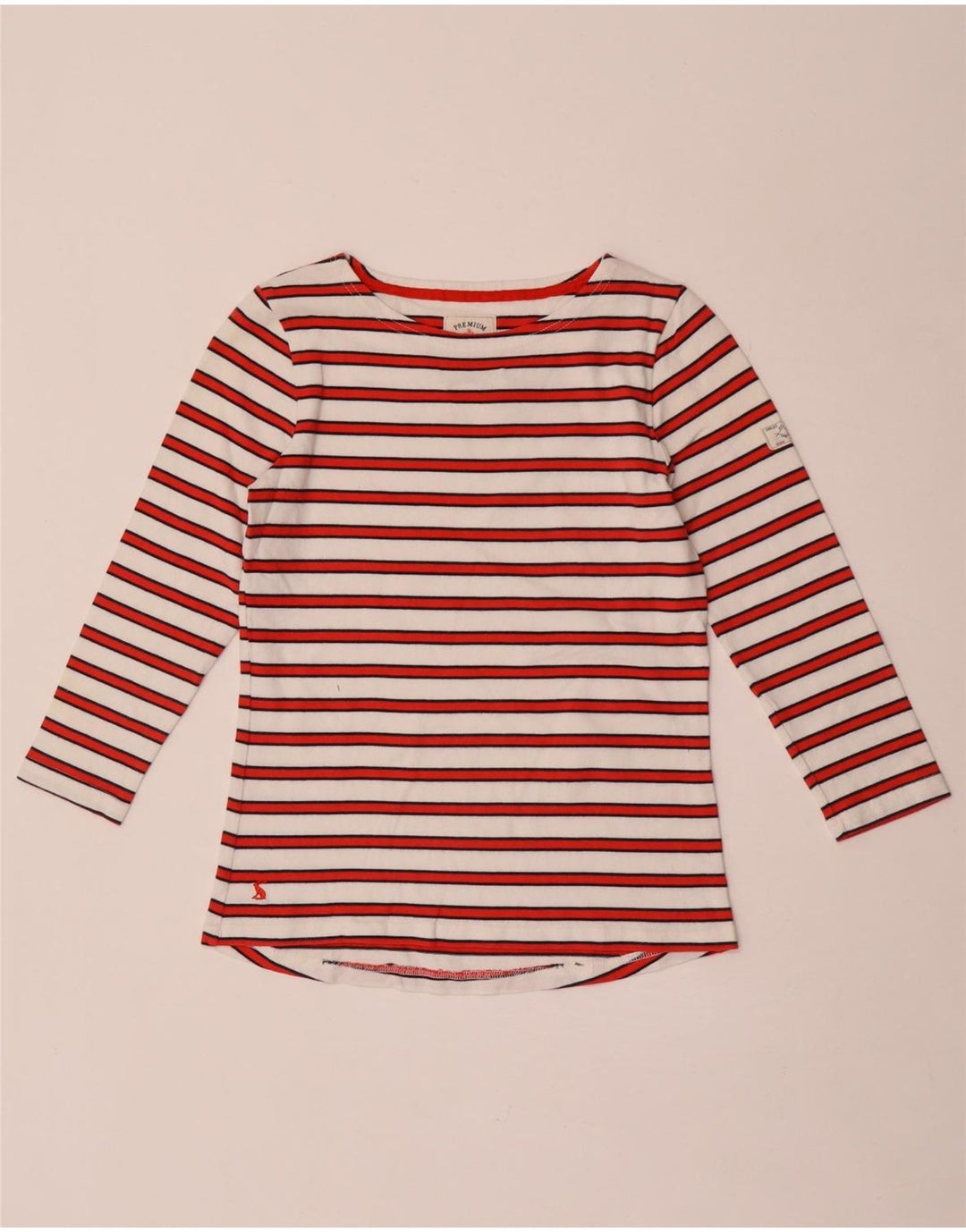 Joules Top da donna manica 3/4 UK 8 piccolo cotone a righe bianche
