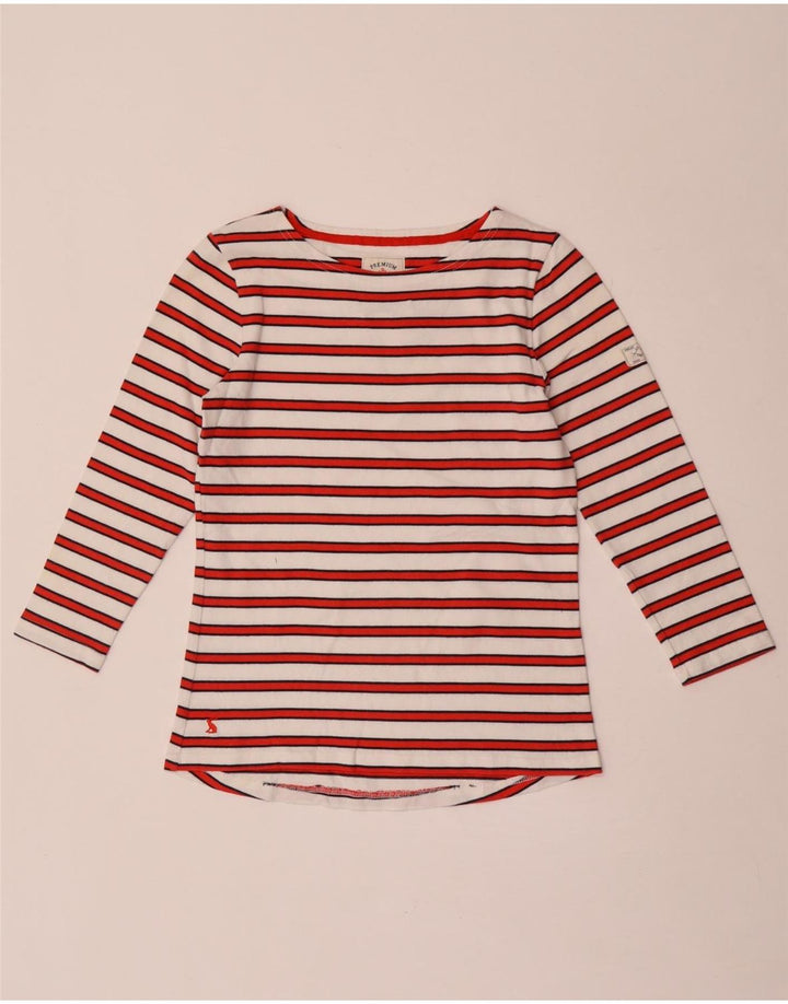 Joules Top da donna manica 3/4 UK 8 piccolo cotone a righe bianche