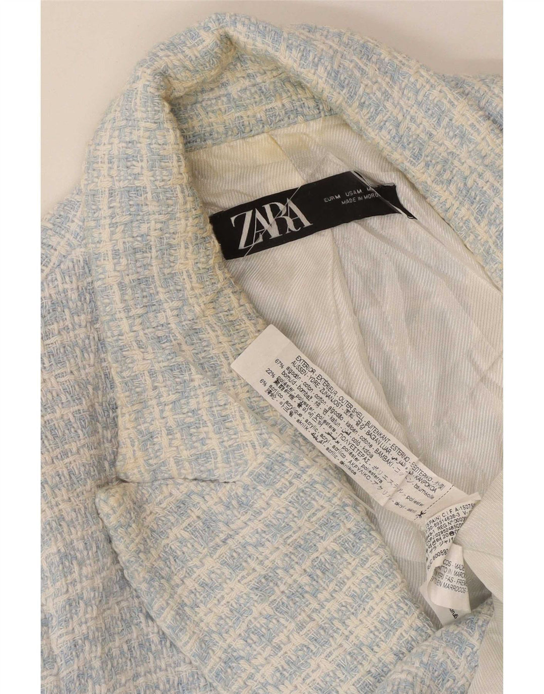 Giacca blazer doppiopetto da donna Zara UK 12 cotone a quadri blu medio