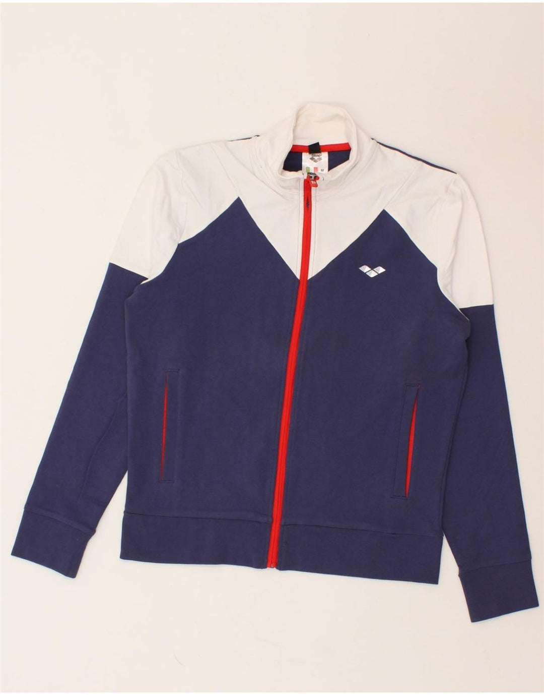 ARENA Womens Tracksuit Top Jacket UK 12 Medium Navy Blue Colourblock Vintage Arena and Second-Hand Arena from Messina Hembry 