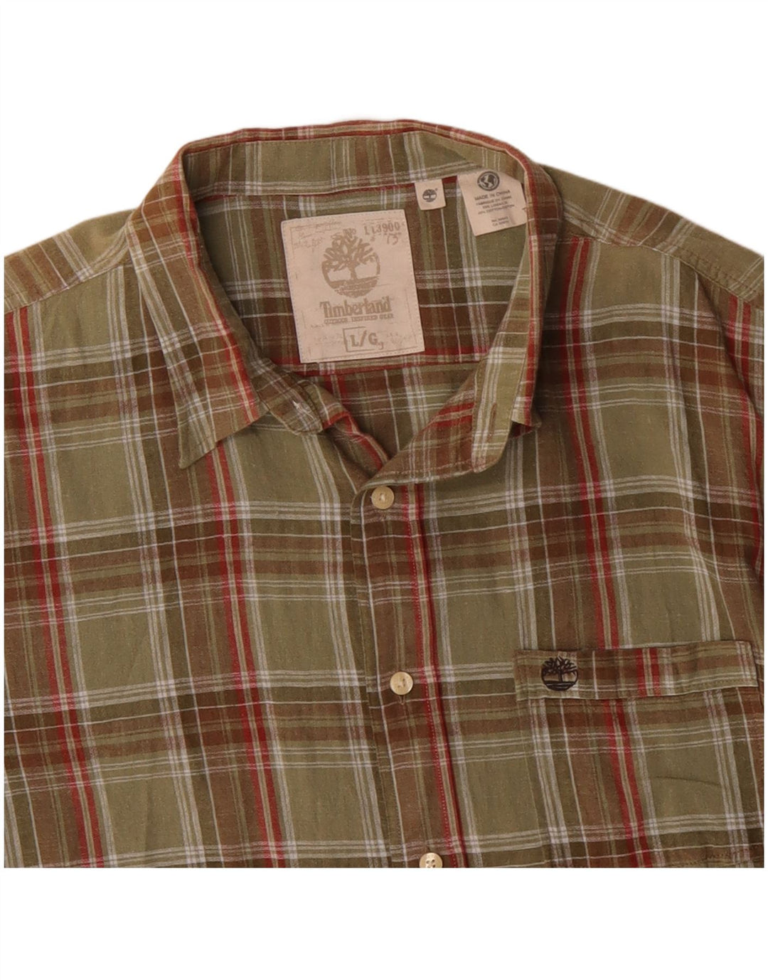 Timberland Camicia a maniche corte da uomo grande in cotone a quadri kaki classico